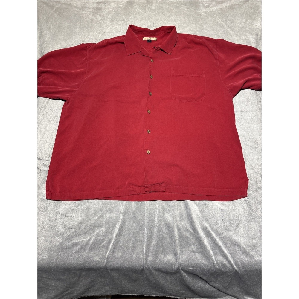 Tommy Bahama Mens XXL Red Short Sleeve Wood Button Front Shirt